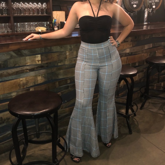The Indigo Child Pants - Black, White & Blue Pattern BellBottom Flare Pants